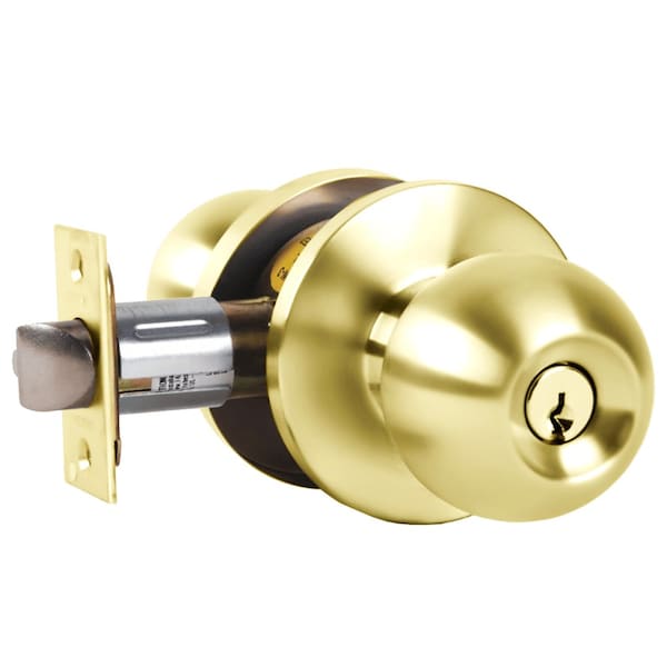 Grade 2 Storeroom Cylindrical Lock, Key in Lever Cylinder, Hana Knob, Standard Rose, Bright Brass